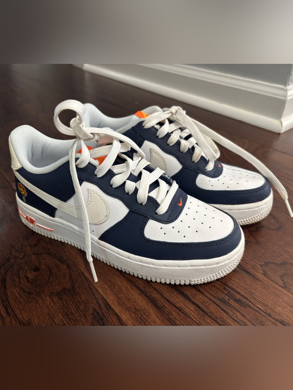 Nike Kids Grade School Air Force 1 - Navy, White and Orange - Sz 3.5Y